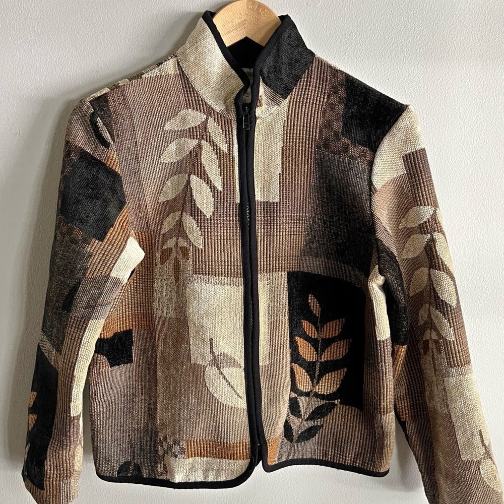 Vintage Tapestry Jacket Leaf Print Boho Grannycore Cottagecore Coat S